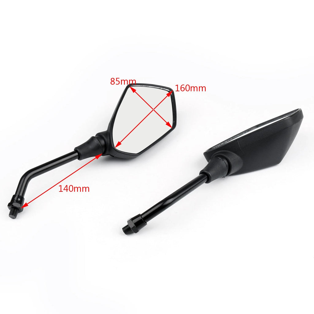 10mm Black Rear View Side Mirrors for Honda Suzuki Kawasaki (Fitment)