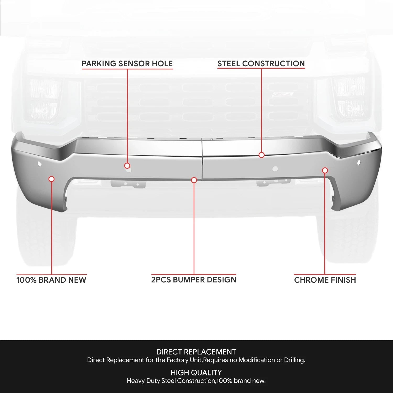 Chrome Front Bumper Face Bar for Silverado 2500 3500 HD (2020–2023)