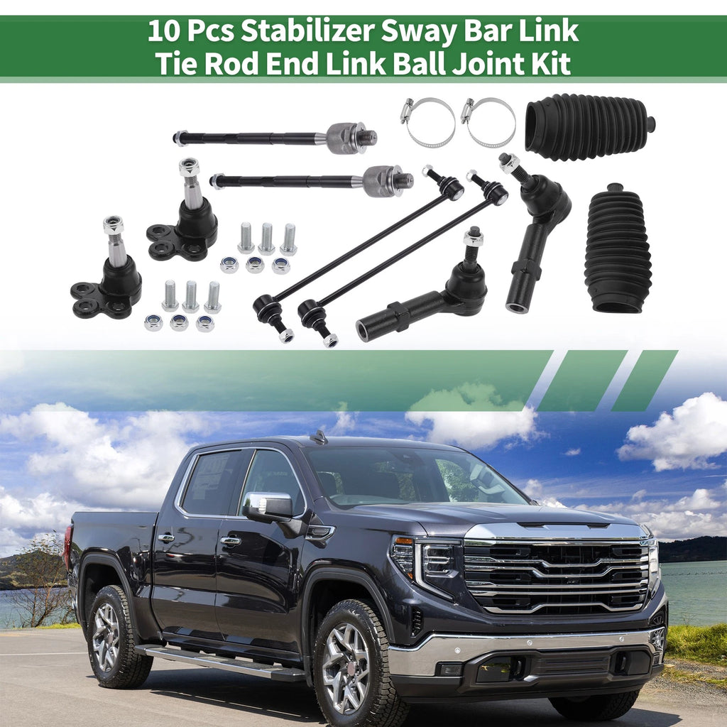 10 Pcs Front Suspension Kit for GMC  - Tie Rod Ends, Sway Bar Link, Ball Joint