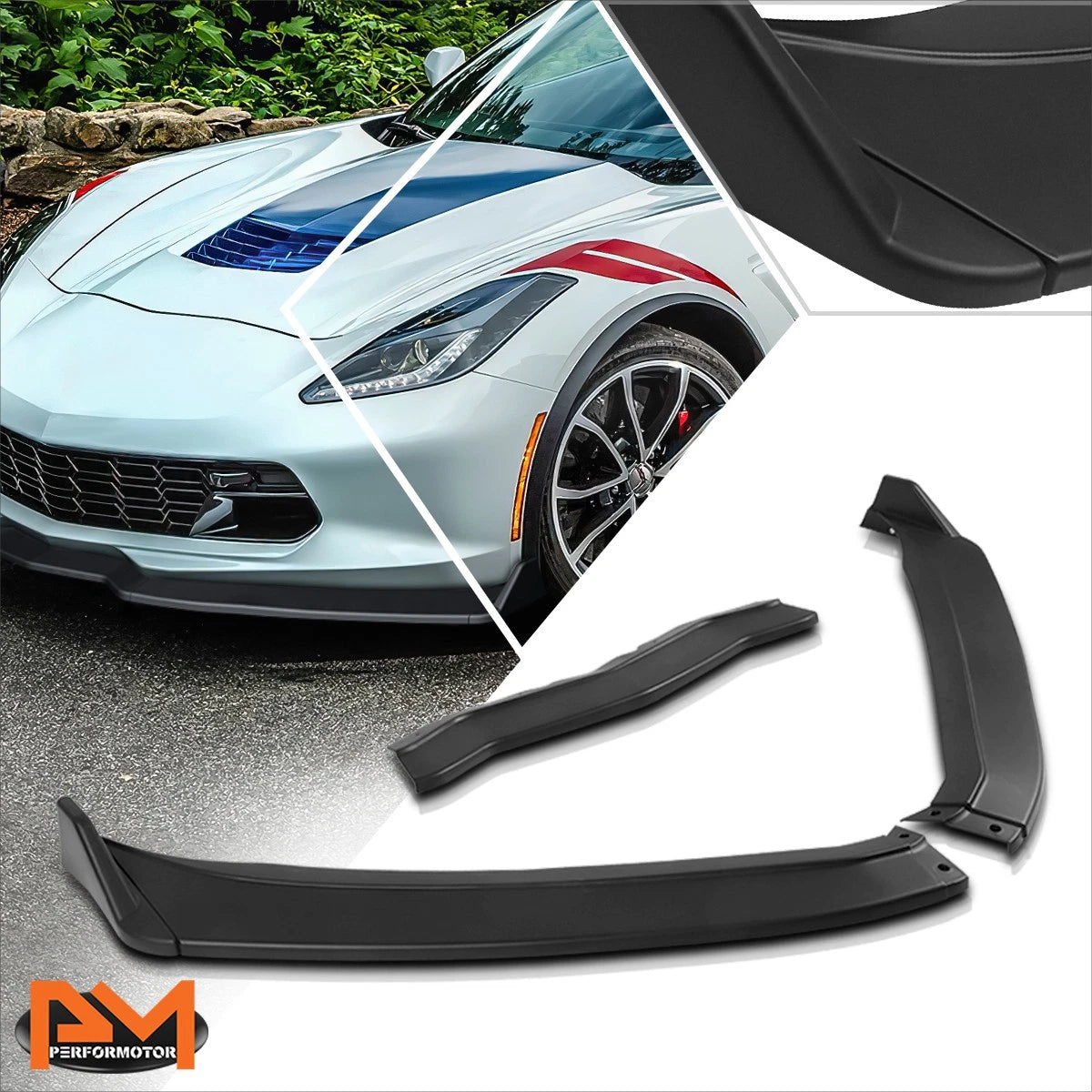 ST-Style Matte Black Front Bumper Body Kit Spoiler Lip for Chevy Corvette (2014–2019)