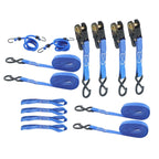 Set of 4 Ratchet Straps with 2200lbs Strength, 1in x 15ft S Hook