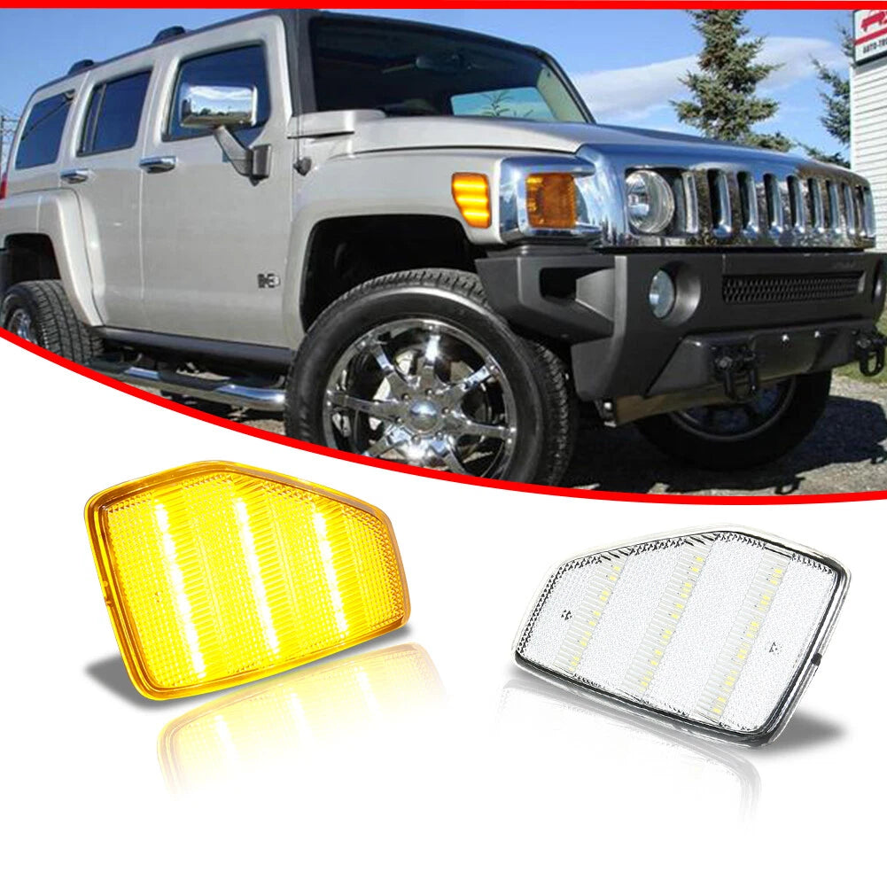 Set of 2 Clear LED Amber Front Side Marker Lights for Hummer H3/H3T (2005–2010)