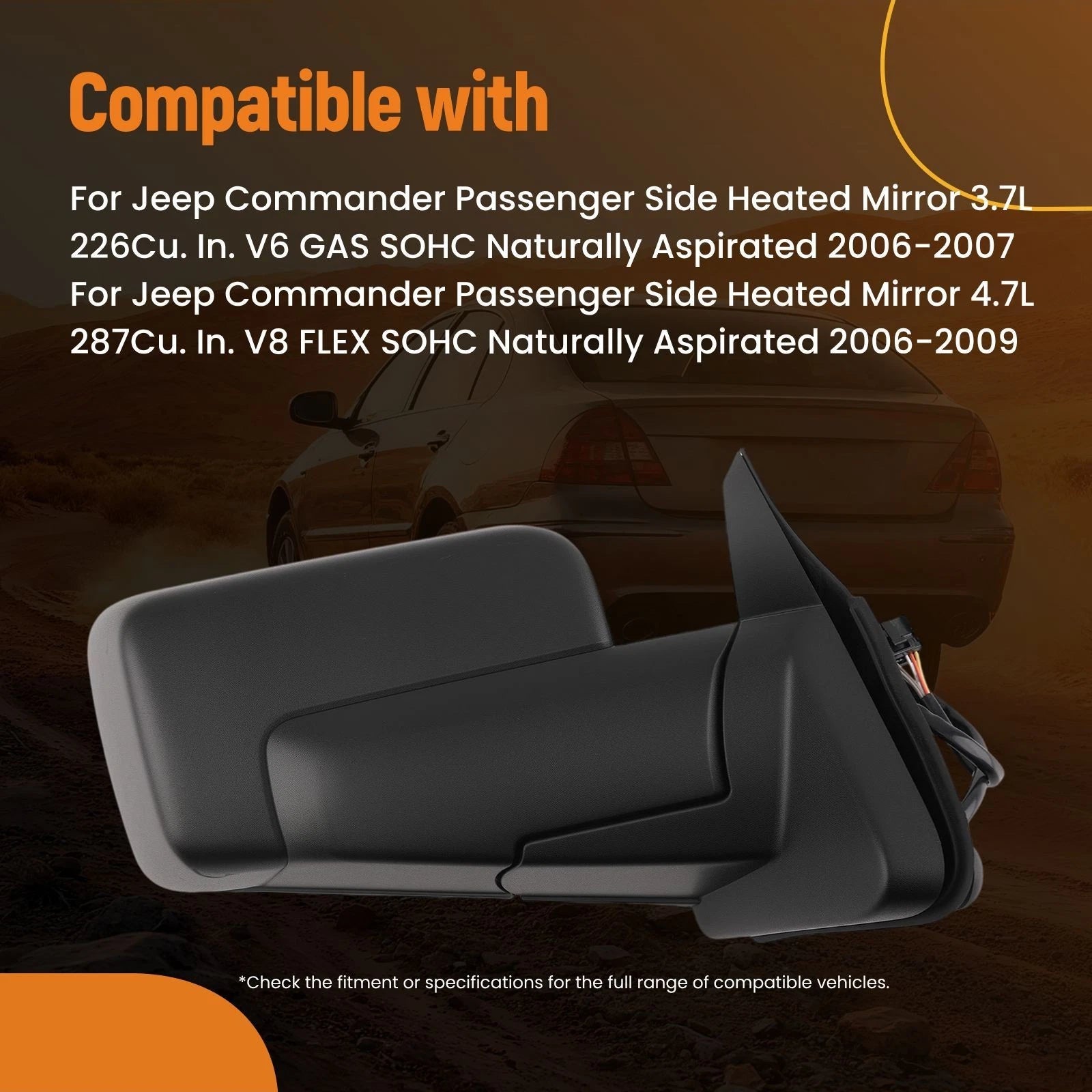 Heated Right Power Side Mirror for Jeep Commander (2006–2010) 55396636AD