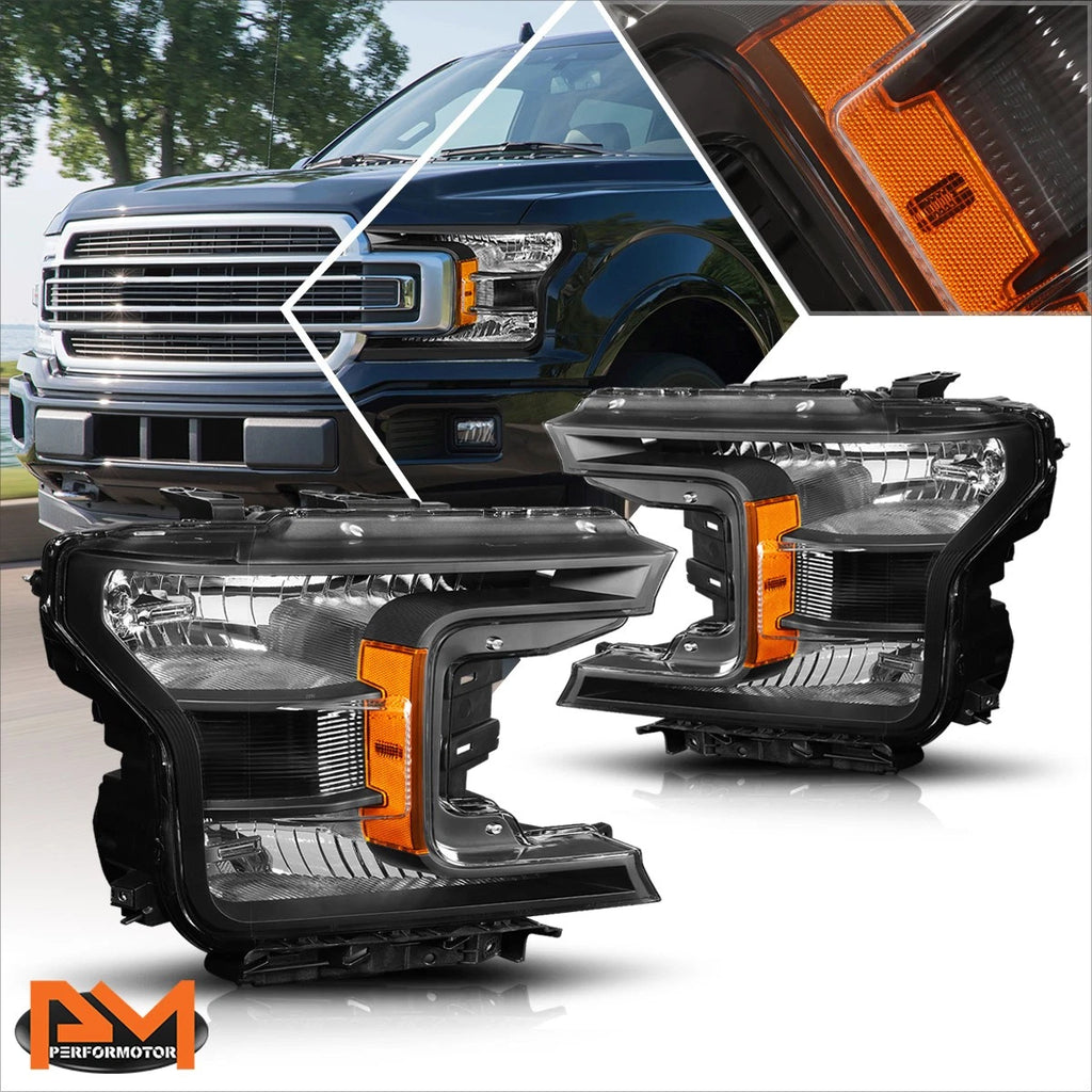 Pair of Black Housing Bumper Headlight Amber Side Corner Lamps for Ford F150 (2018–2020)