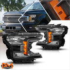 Pair of Black Housing Bumper Headlight Amber Side Corner Lamps for Ford F150 (2018–2020)