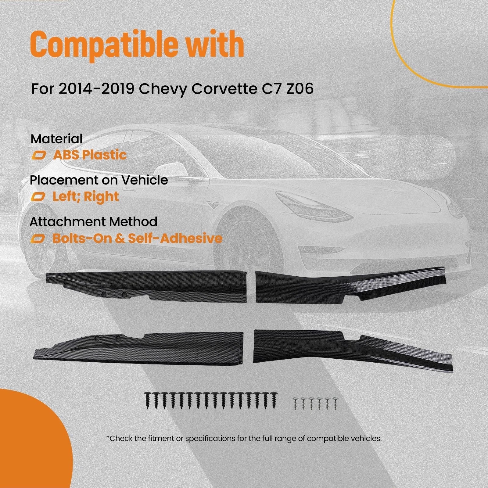 Set of 2 Carbon Style Side Skirts for Chevy Corvette C7 Z06 (2014–2019)