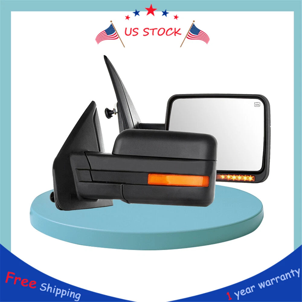 Set of 2 Power Heated LED Signal Side Mirrors for Ford F-150 (2007–2014)