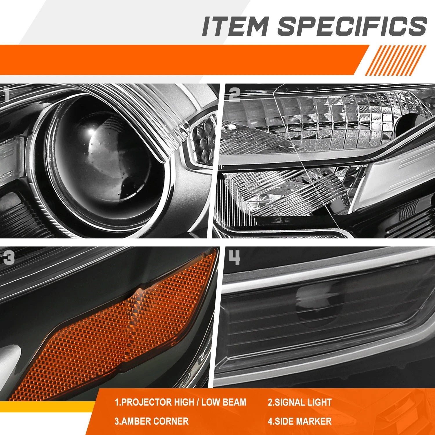 OE Style Black Housing Amber Corner Projector Headlights for Ford Taurus (2013–2019)