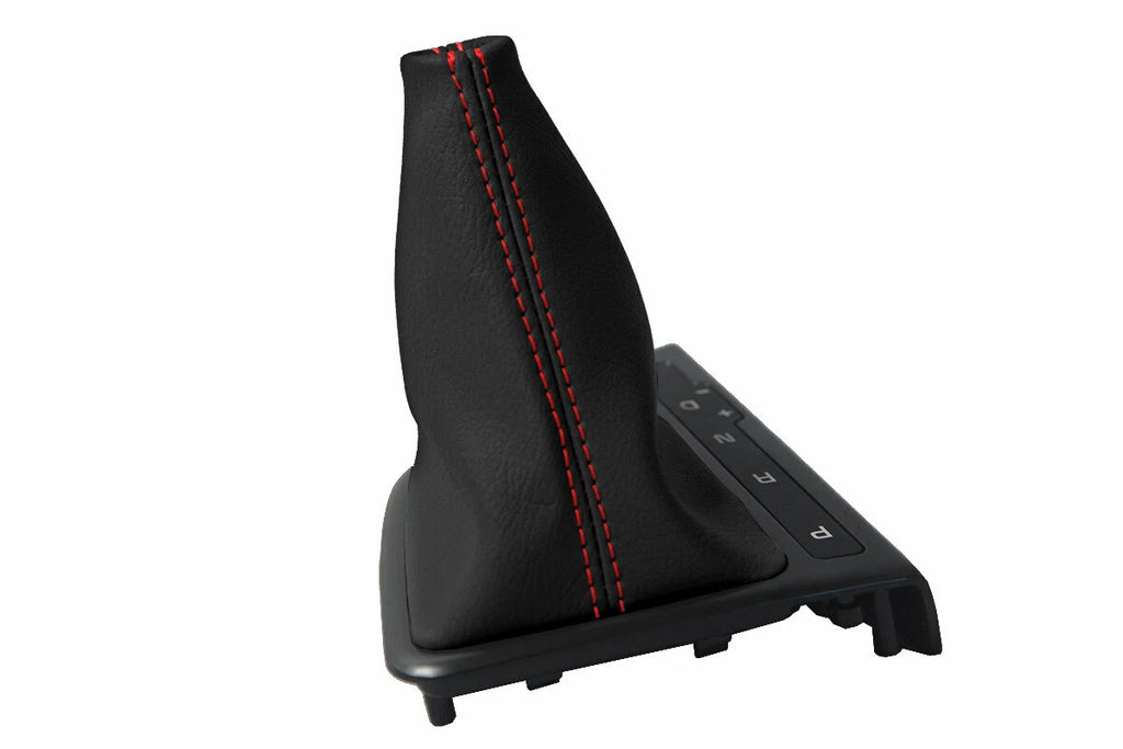 Leather Automatic Shift Boot Cover for Kia Optima (2011–2015) Black Red Stitch