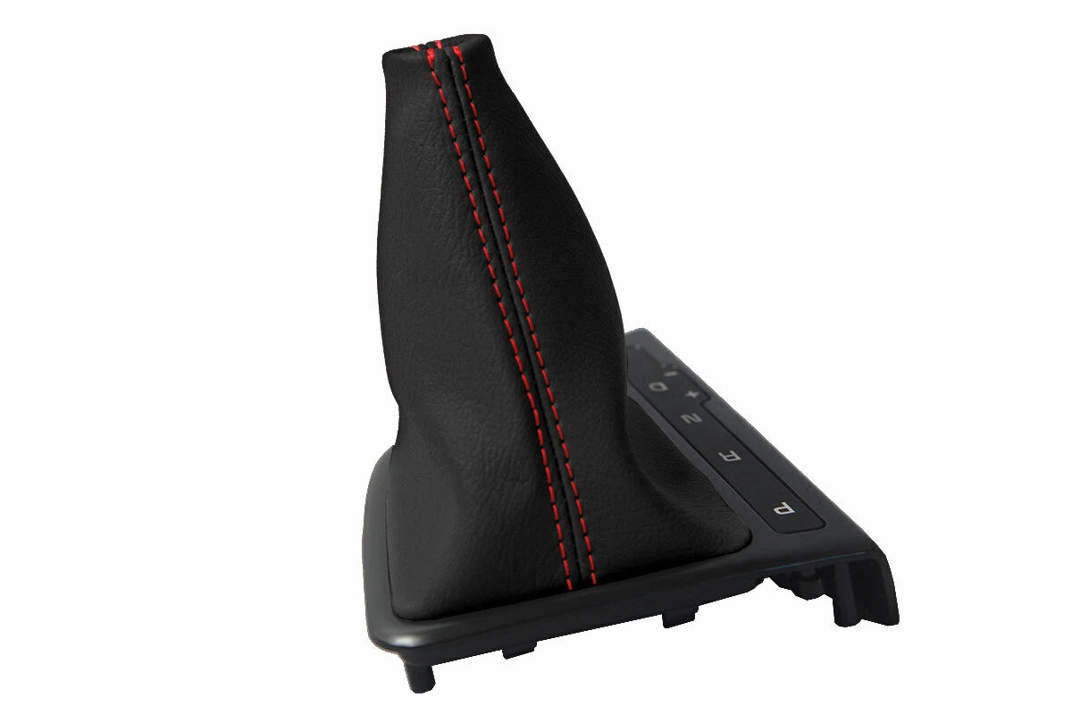 Leather Automatic Shift Boot Cover for Kia Optima (2011–2015) Black Red Stitch