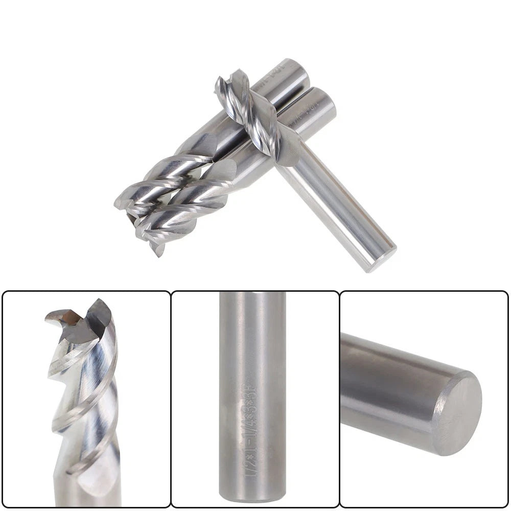 Set of 3 Carbide End Mills 1/2" 3 Flute 1-1/4" LOC 3" Length