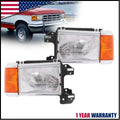 Chrome Headlight Set for Ford F150 F250 Bronco (1987–1991) w/Bulbs
