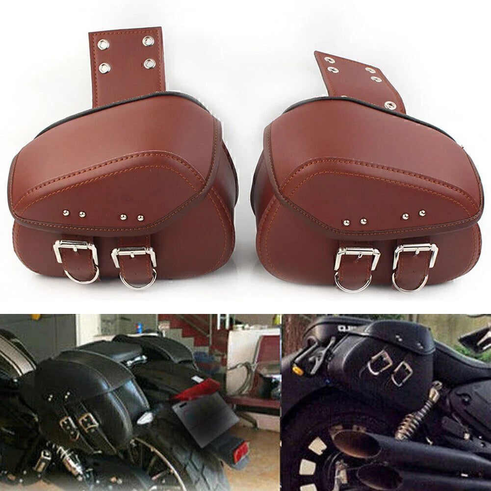 Brown PU Leather Saddle Bags for Sportster Dyna Motorcycle