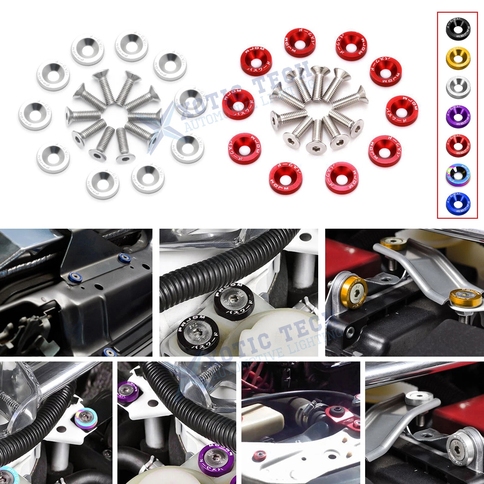 Billet Aluminum Fender Bumper Washer Engine Bay Bolt Kits for Universal (10-Pack)
