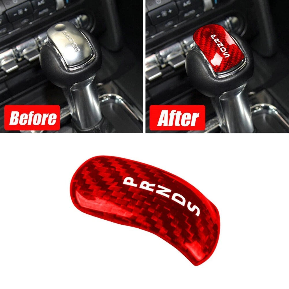 Red Carbon Fiber Shift Knob Cover for Ford Mustang (2015–2019)