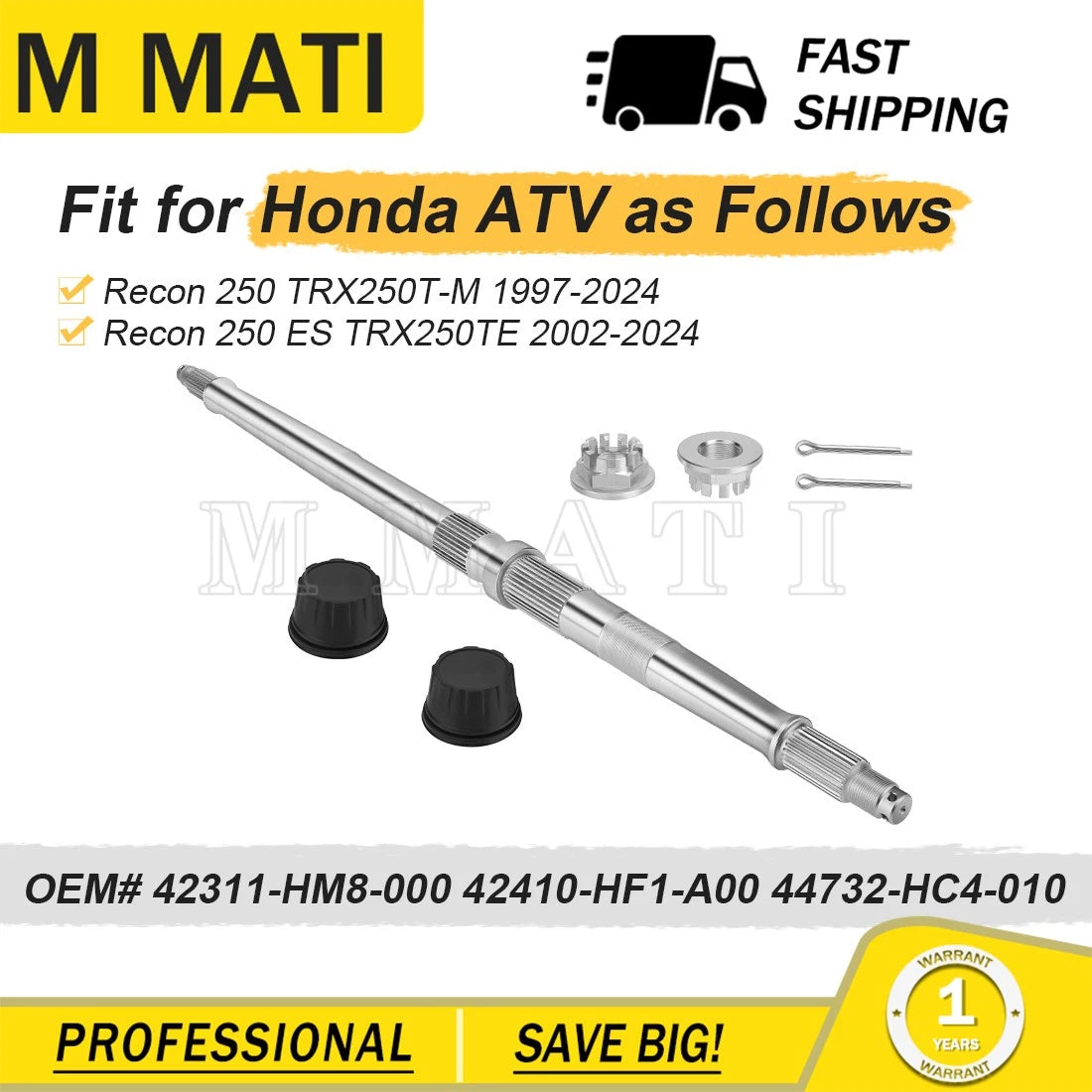 Rear Wheel Axle for Honda Recon 250 TRX250 TE/TM 2x4 ES (1997–2022) 42311-HM8-000