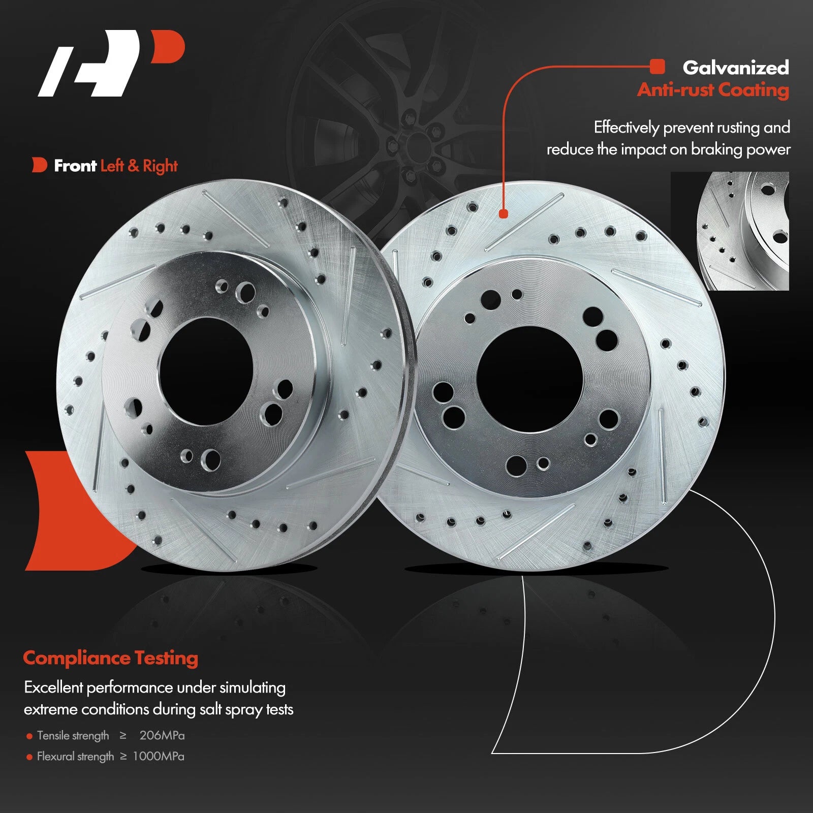 Front Drilled Rotors & Ceramic Brake Pads for Dodge Stratus (2001–2006)