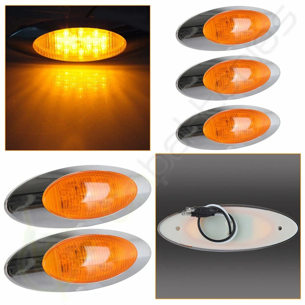 5X 6.5in Amber Oval Cab Signal Light w/Chrome for Peterbilt Cascadia (2016)
