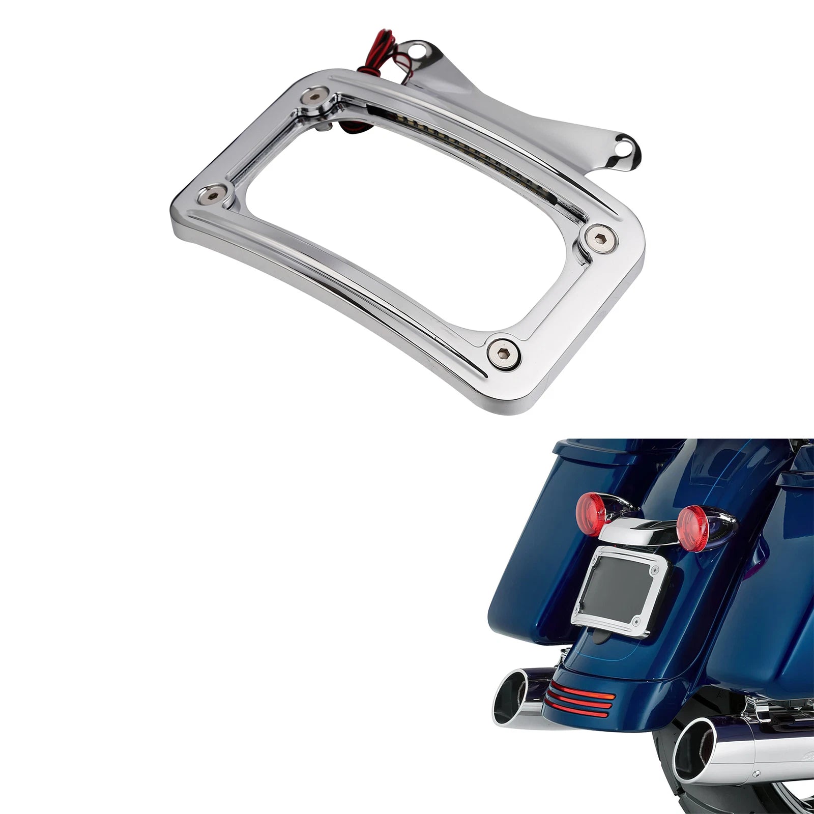 Curved Laydown License Plate Mount Frame Light for Harley Street Road Glide (2014–2023)