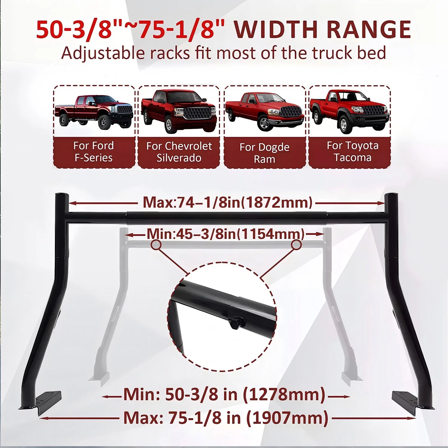 Adjustable Pickup Truck Bed Ladder Cargo Rack for Trucks