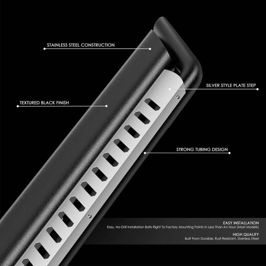 Nerf Bar Running Board for Jeep Wrangler JL (2018–2024) w/Silver Drop Step Plate