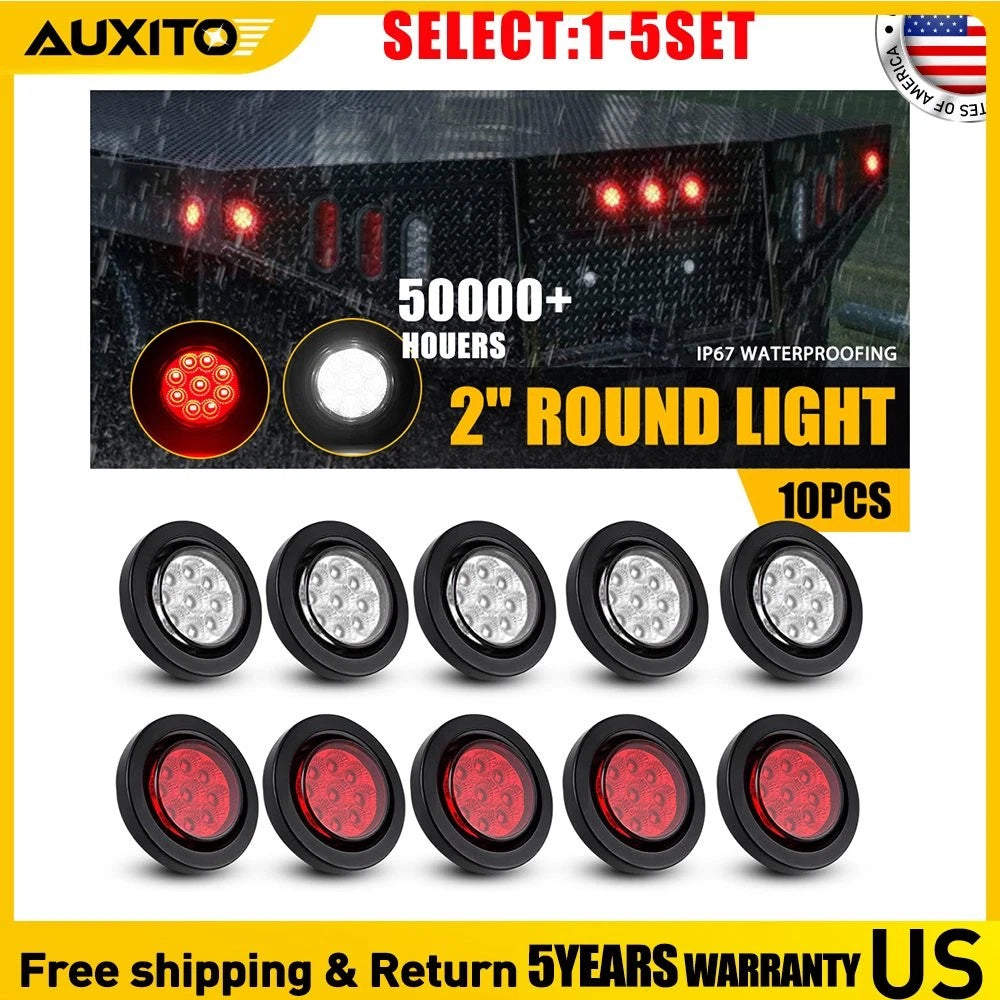 2" LED Round Trailer Marker Light for Truck RV (10-50X) - Red White with Grommet
