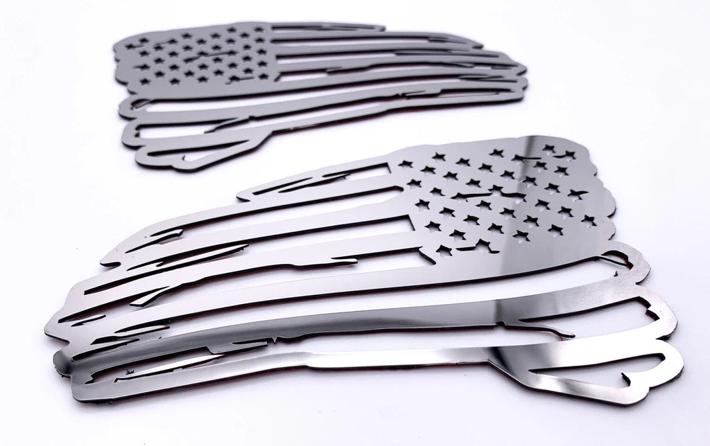 Polished Stainless Emblem Pair for American Flag Decals 6 x 3.5 (Universal)
