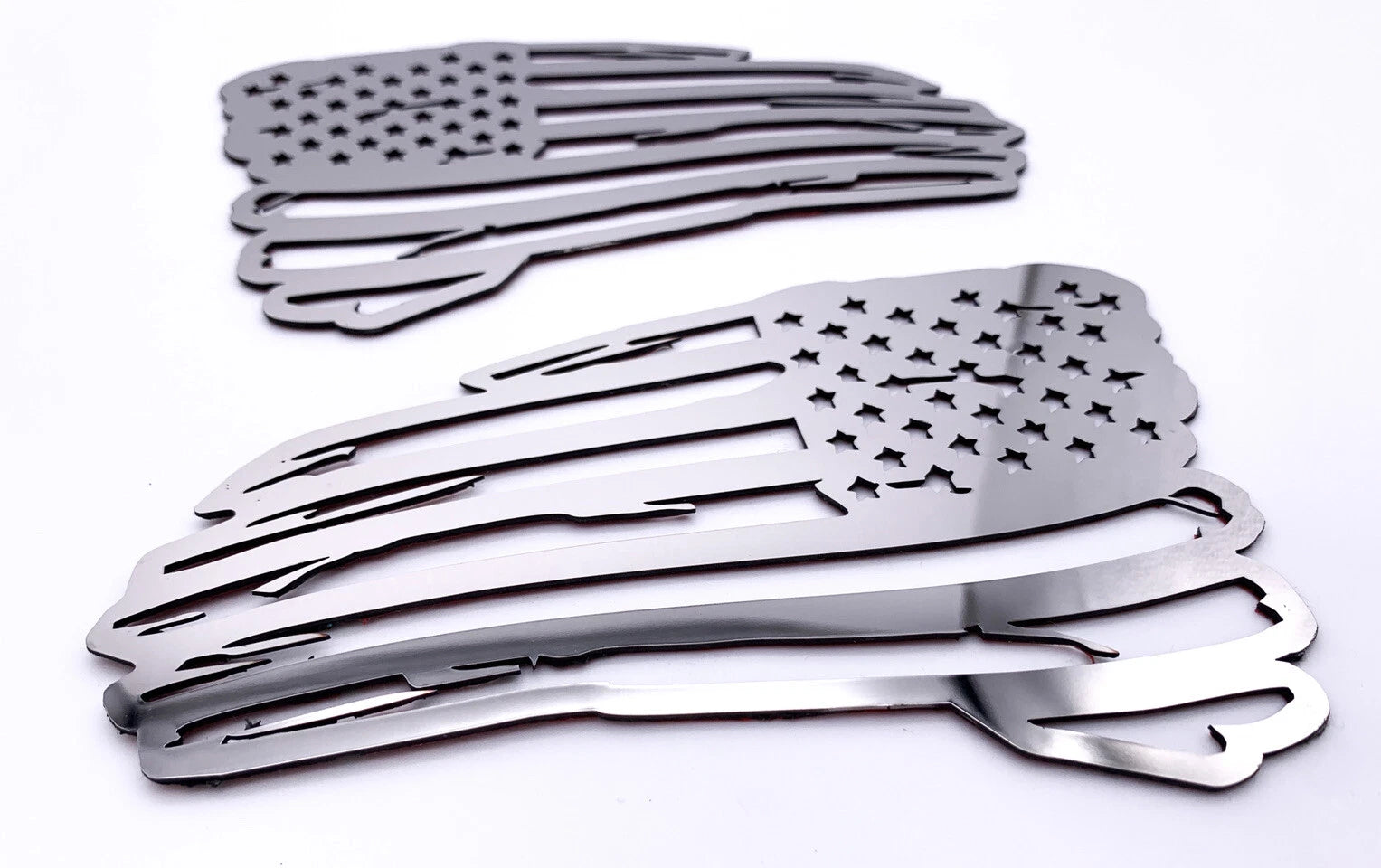 Polished Stainless Emblem Pair for American Flag Decals 6 x 3.5 (Universal)