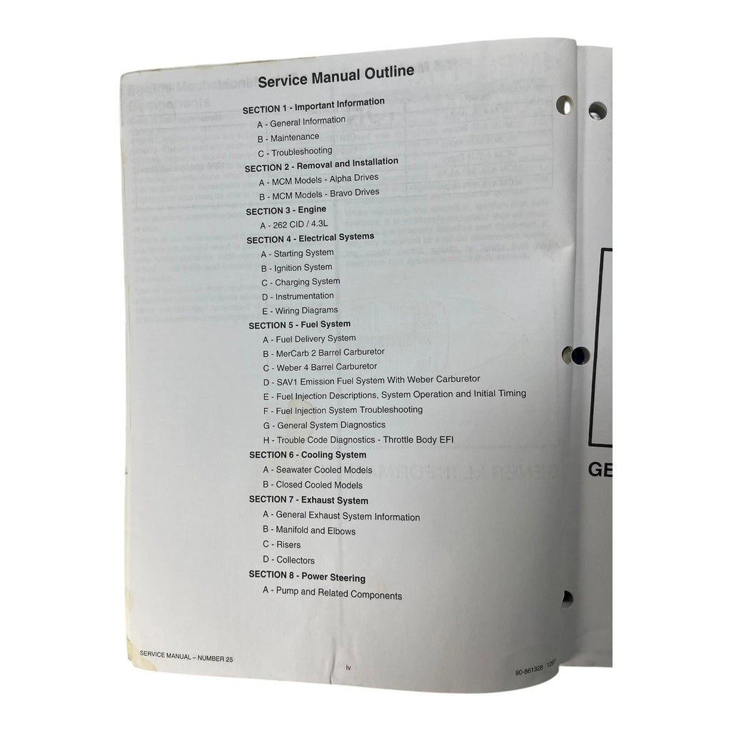 Service Manual #25 for MerCruiser GM V-6 262 cid 4.3 (1990–1995)