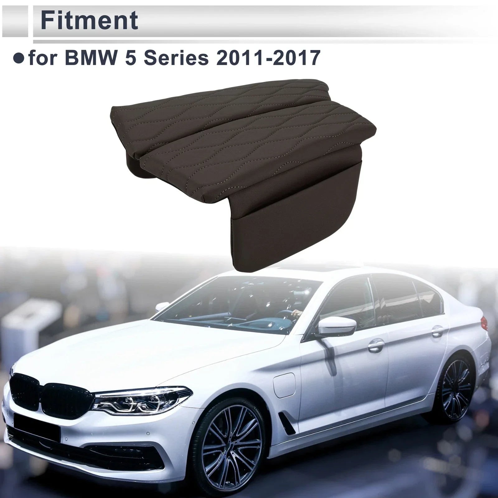 Center Console Cover with Storage Bag for BMW 5 Series (2011-2017) Dark Brown
