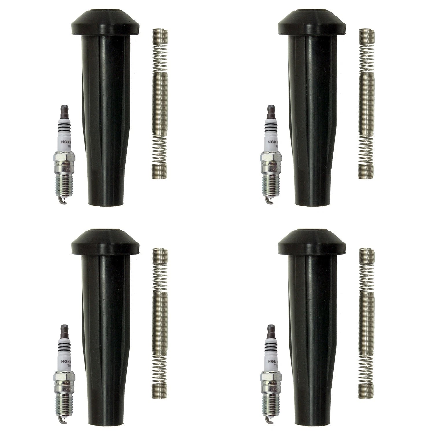 Set of 4 NGK Ruthenium HX Spark Plugs & Coil Boots for Ford Escape Focus (V4)