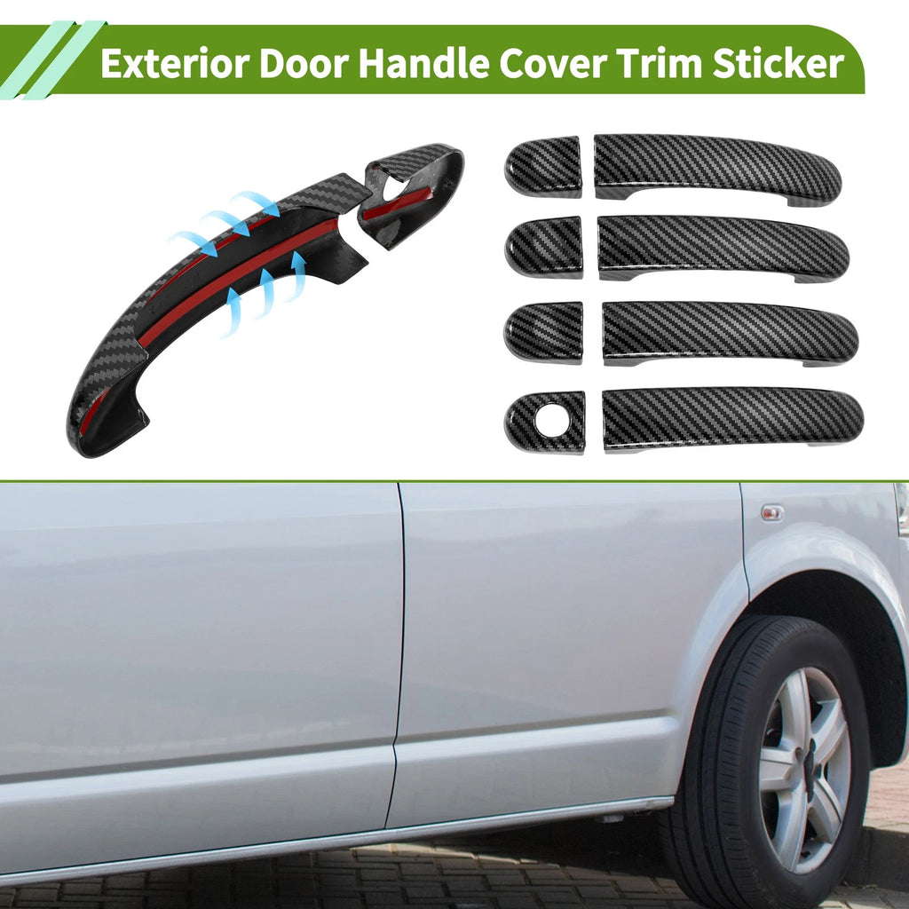 Exterior Door Handle Cover Trim for Volkswagen Transporter (Carbon Fiber, Black)