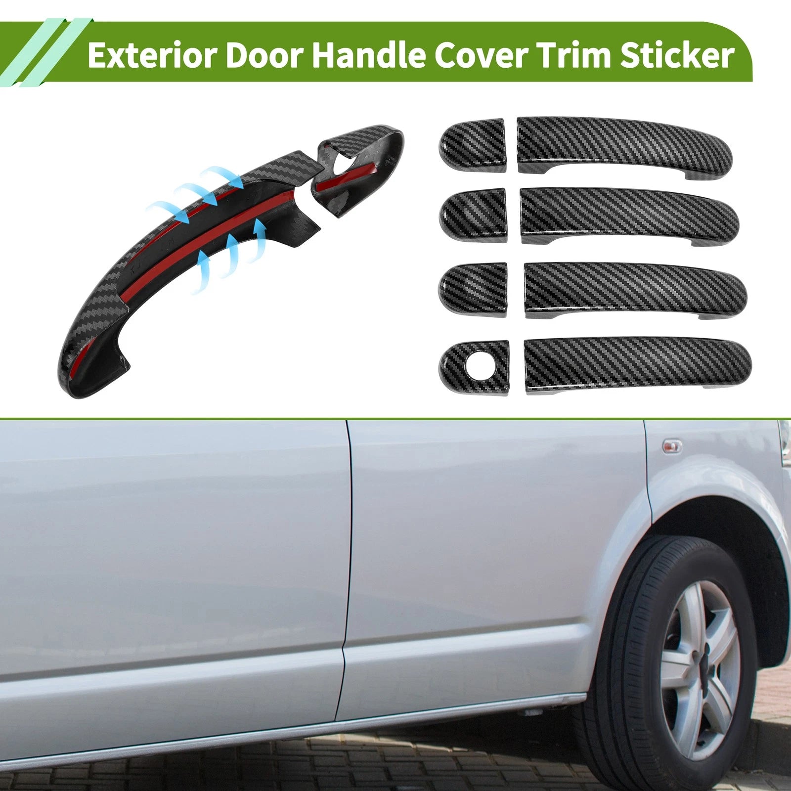 Exterior Door Handle Cover Trim for Volkswagen Transporter (Carbon Fiber, Black)