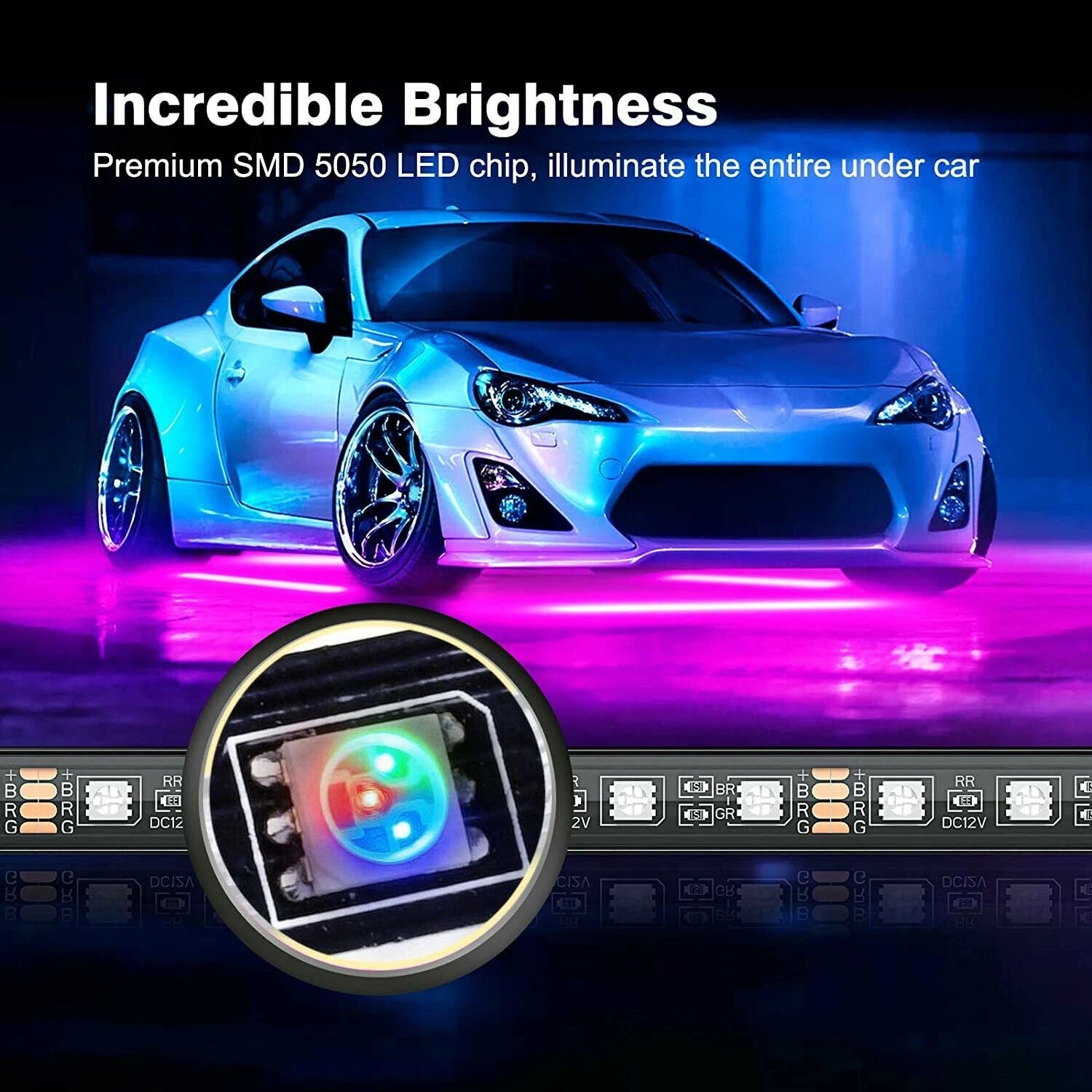 Set of 4 RGB LED Underbody Neon Light Kit for Automotive