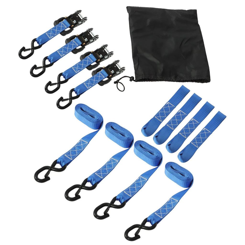 Set of 4 Steel Ratchet Straps with S Hooks (Fracture Strength 5208lbs)