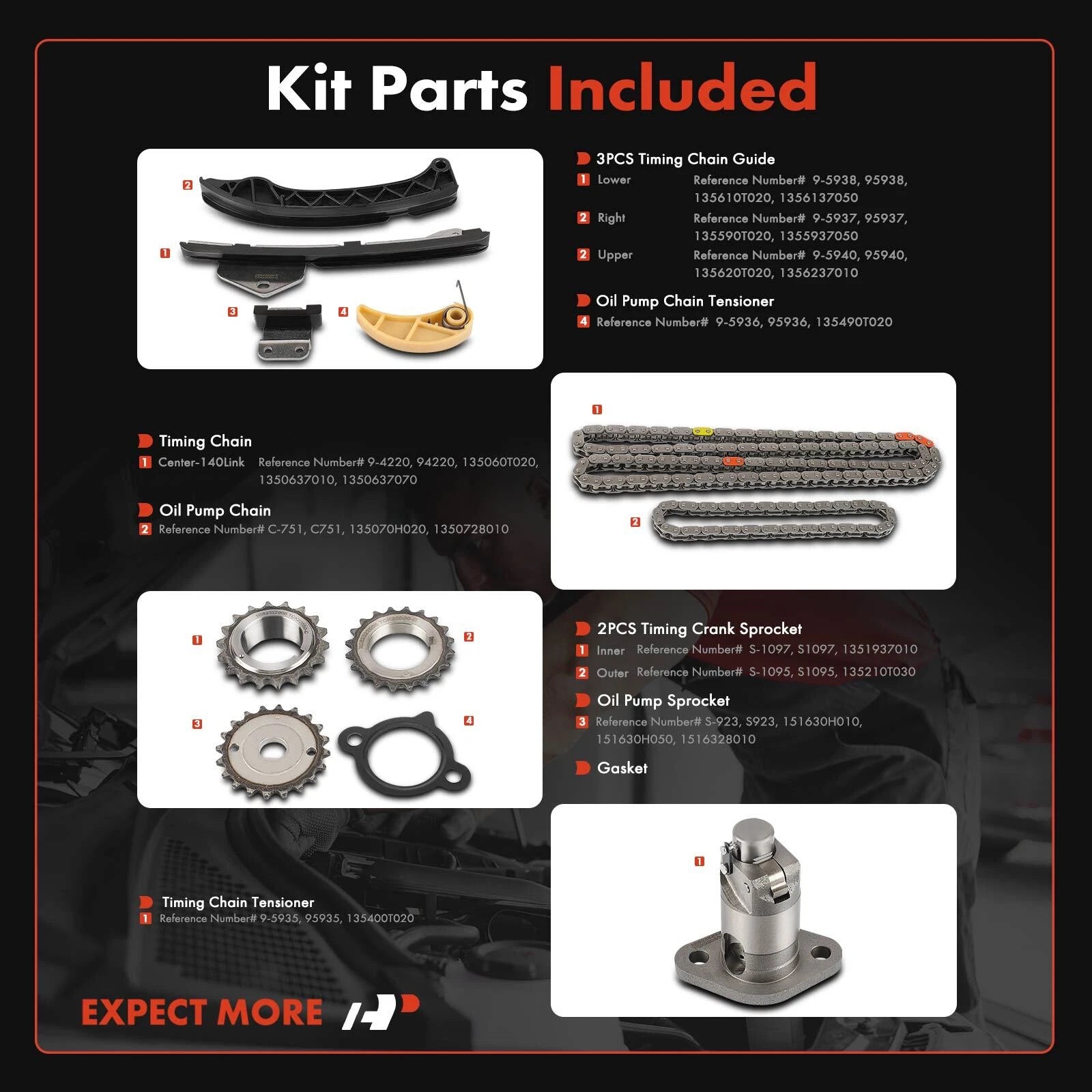 10x Timing Chain Kit for Toyota Corolla & Lexus, 2009-2019