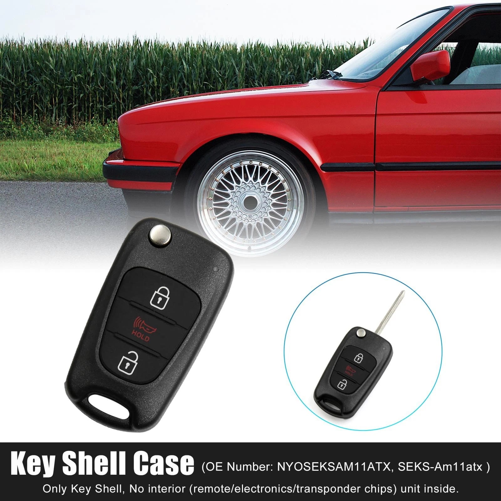 Key Fob Shell Case NYOSEKSAM11ATX for Kia Soul (2010–2013) Black
