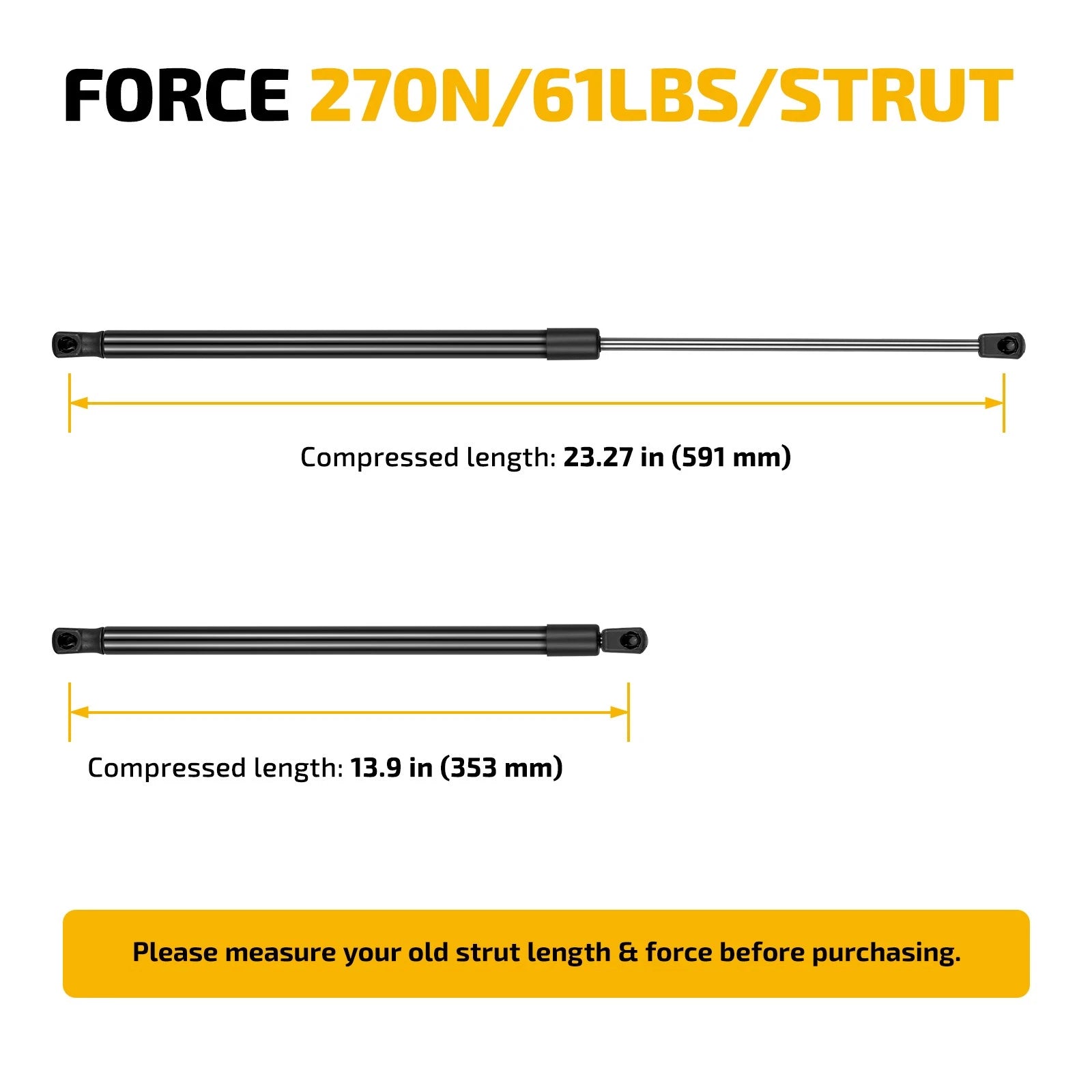 2X Gas Strut Replacement Lift Supports for Prop 23 Inch 60 LB (ML3860)