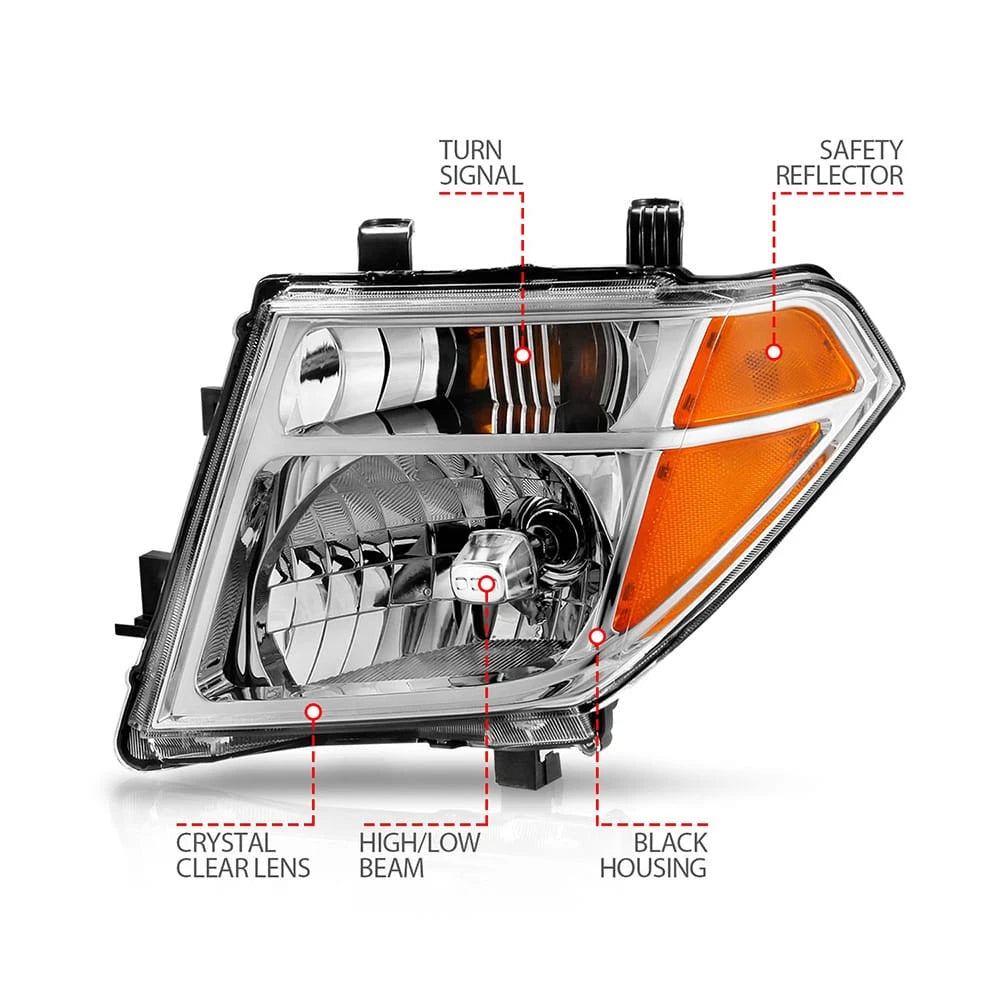 Chrome Clear Headlight Set with Reflector for Nissan Frontier (2005–2008)