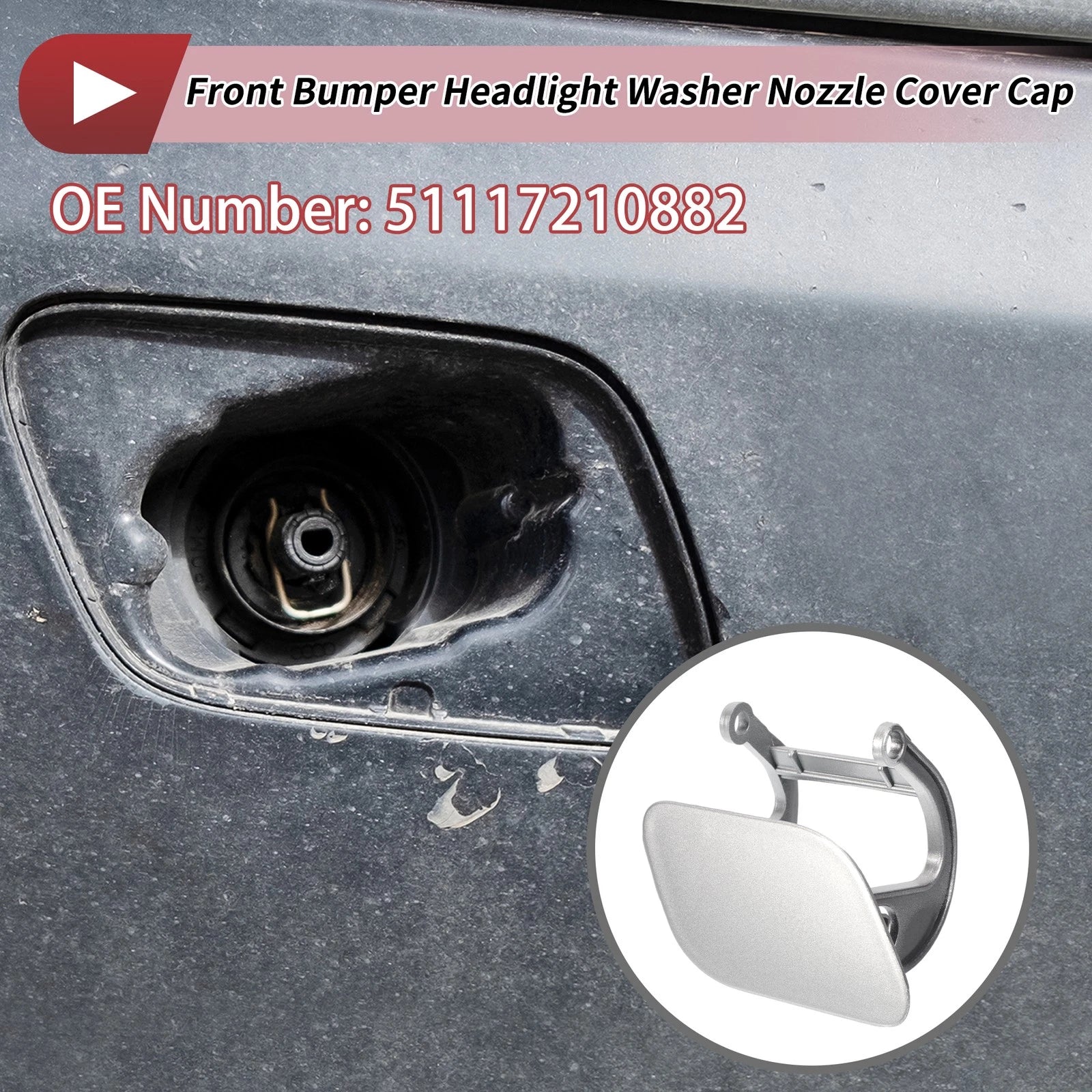 Washer Nozzle Cover Cap for BMW 740i (No. 51117210882) Silver Tone