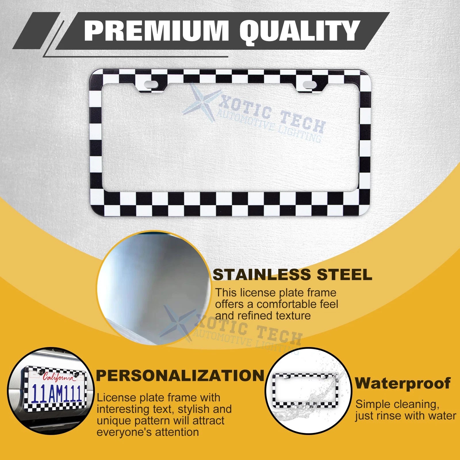 License Plate Frame for Universal Fit (Stainless Steel, Rust Proof, Weatherproof)