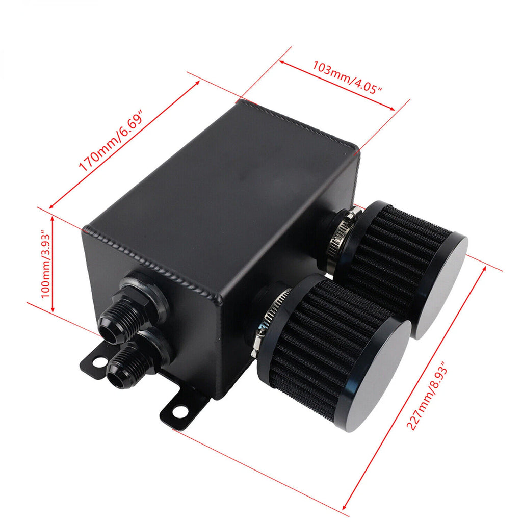 2 Port Dual Breather Filter Oil Catch Can Reservoir Tank Kit for Universal