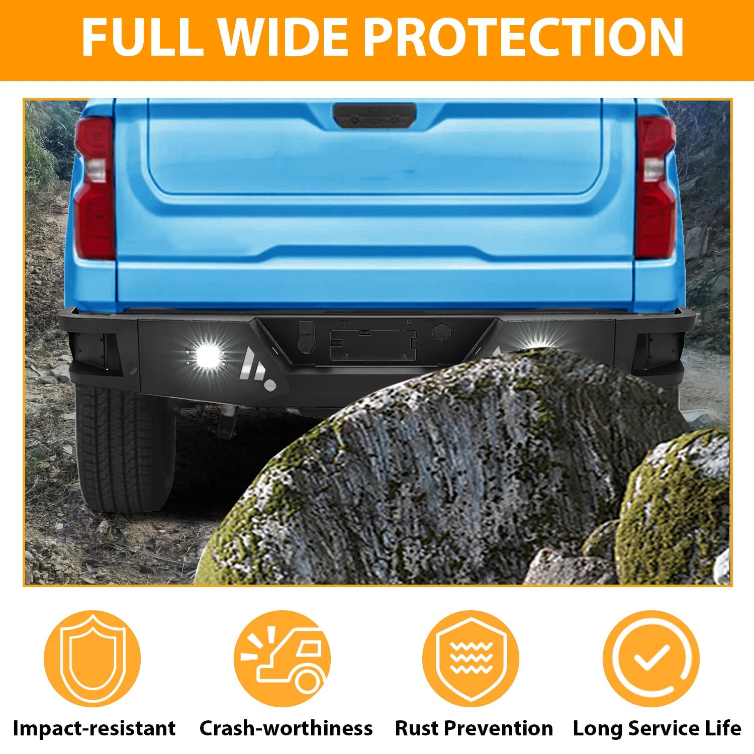 Full Width Black Steel Rear Bumper with LED for Chevy Silverado 1500 LTD (2022)