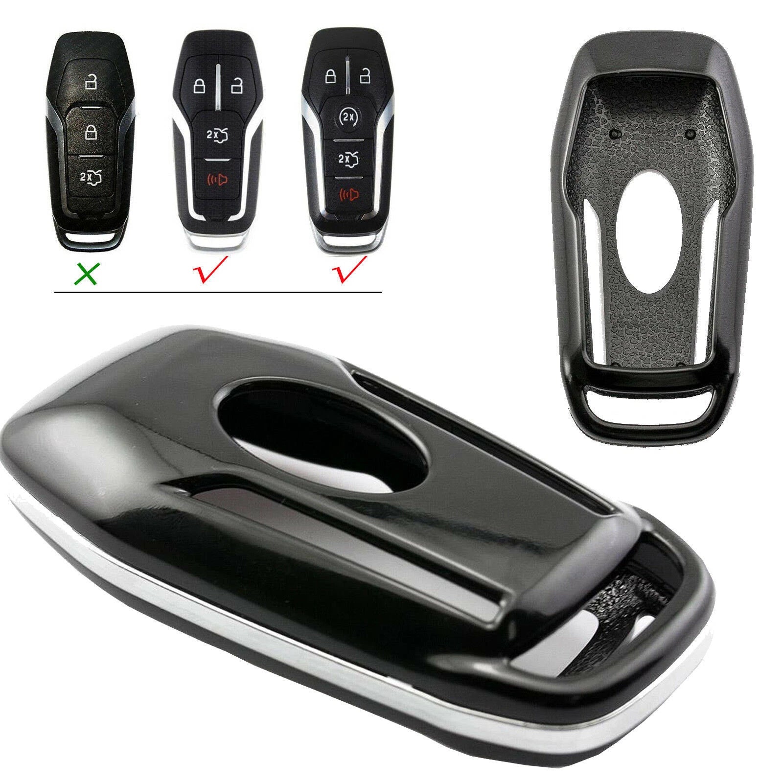 Glossy Black Smart Remote Key Fob Shell Cover for Ford Lincoln (2015–2019)