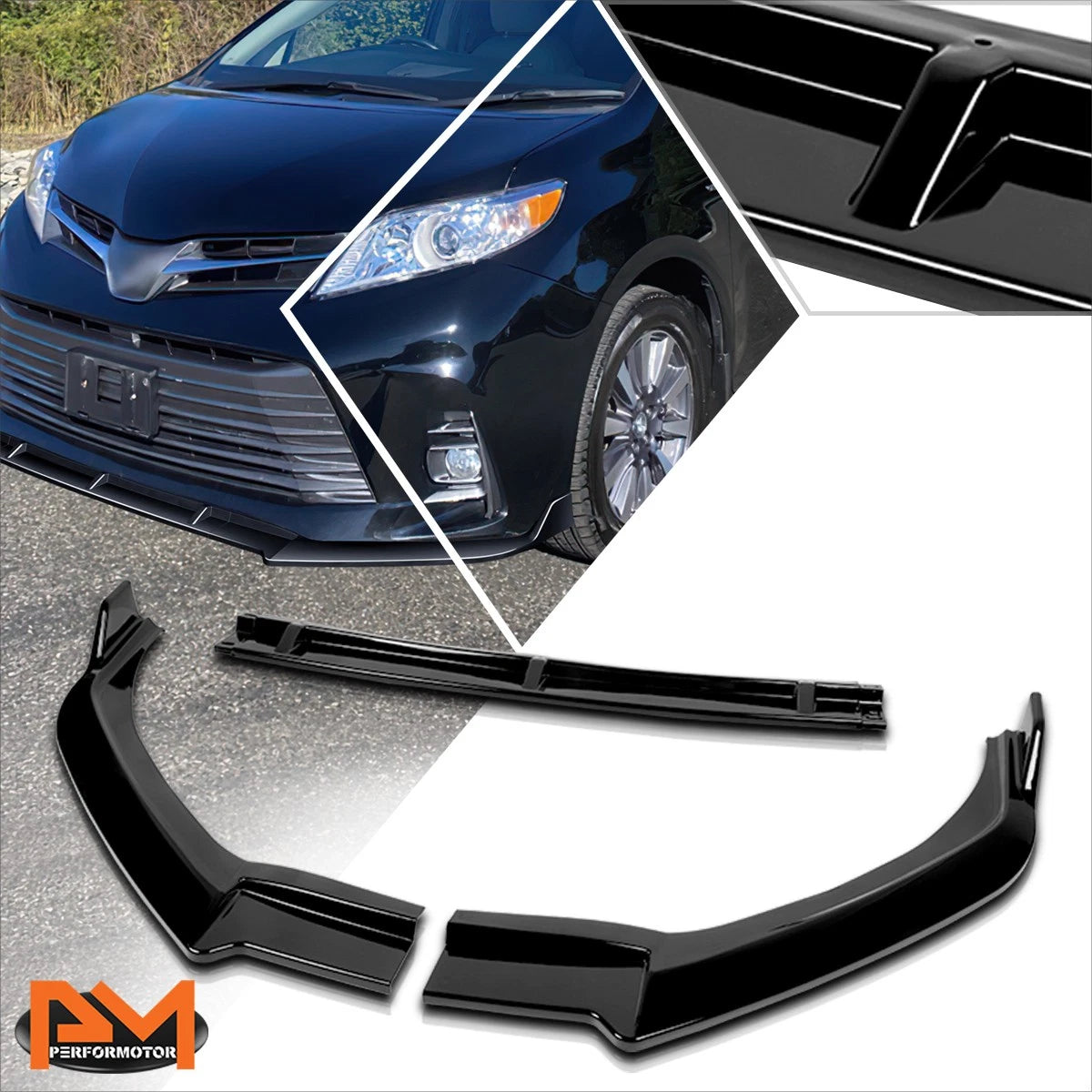 Gloss Black MP-Style Front Bumper Body Kit Spoiler Lip for Toyota Sienna (2018–2020)