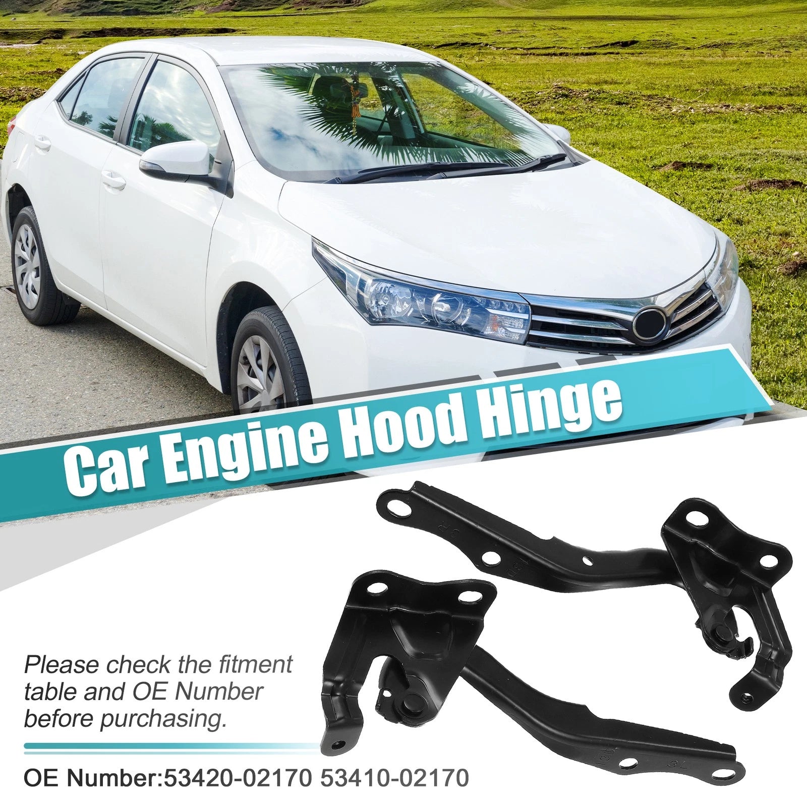 Hood Hinge Set of 2 for Toyota (5341012550, 5341002170)