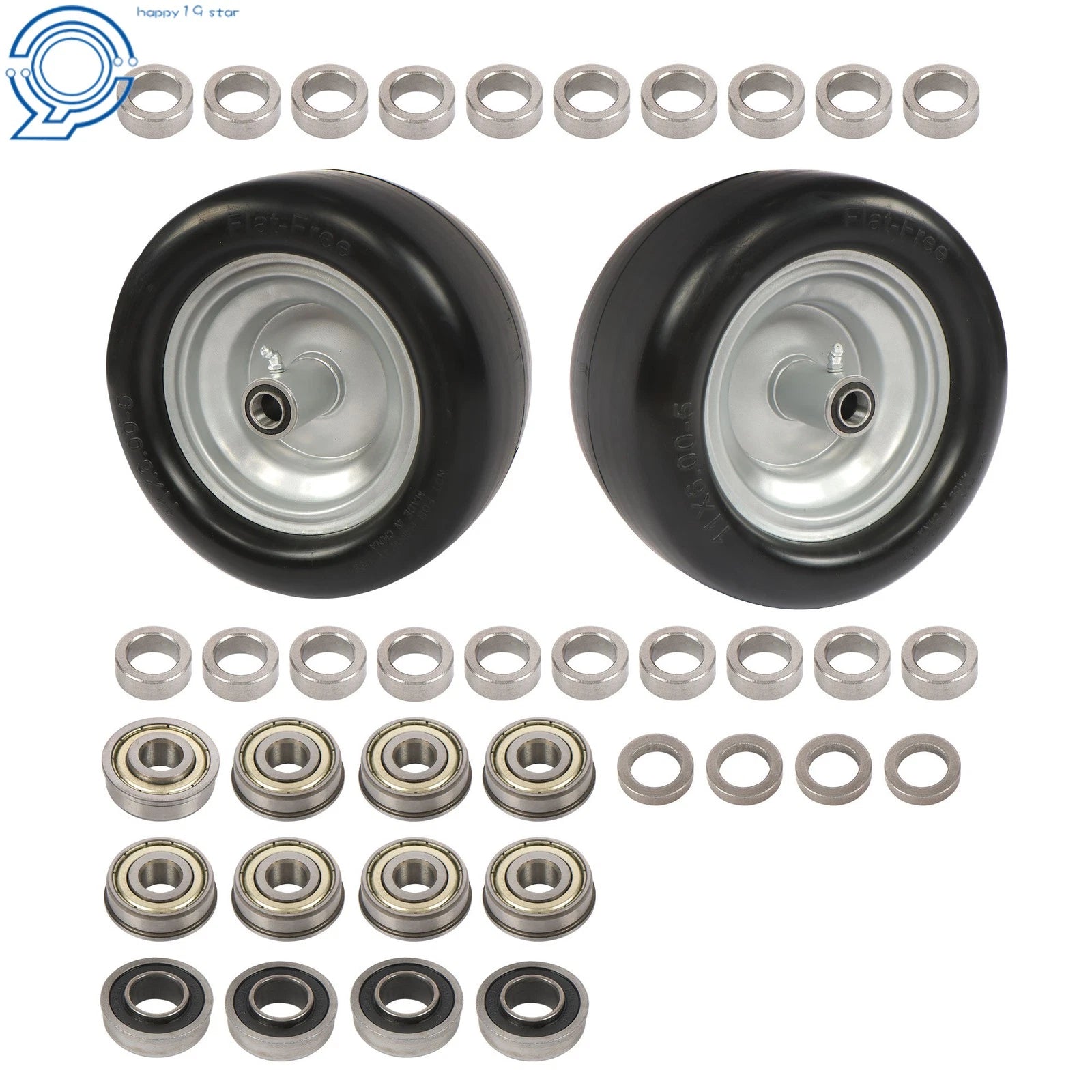 Set of 2 Flat Free Tire and Wheel Assembly for Riding Lawn Mower