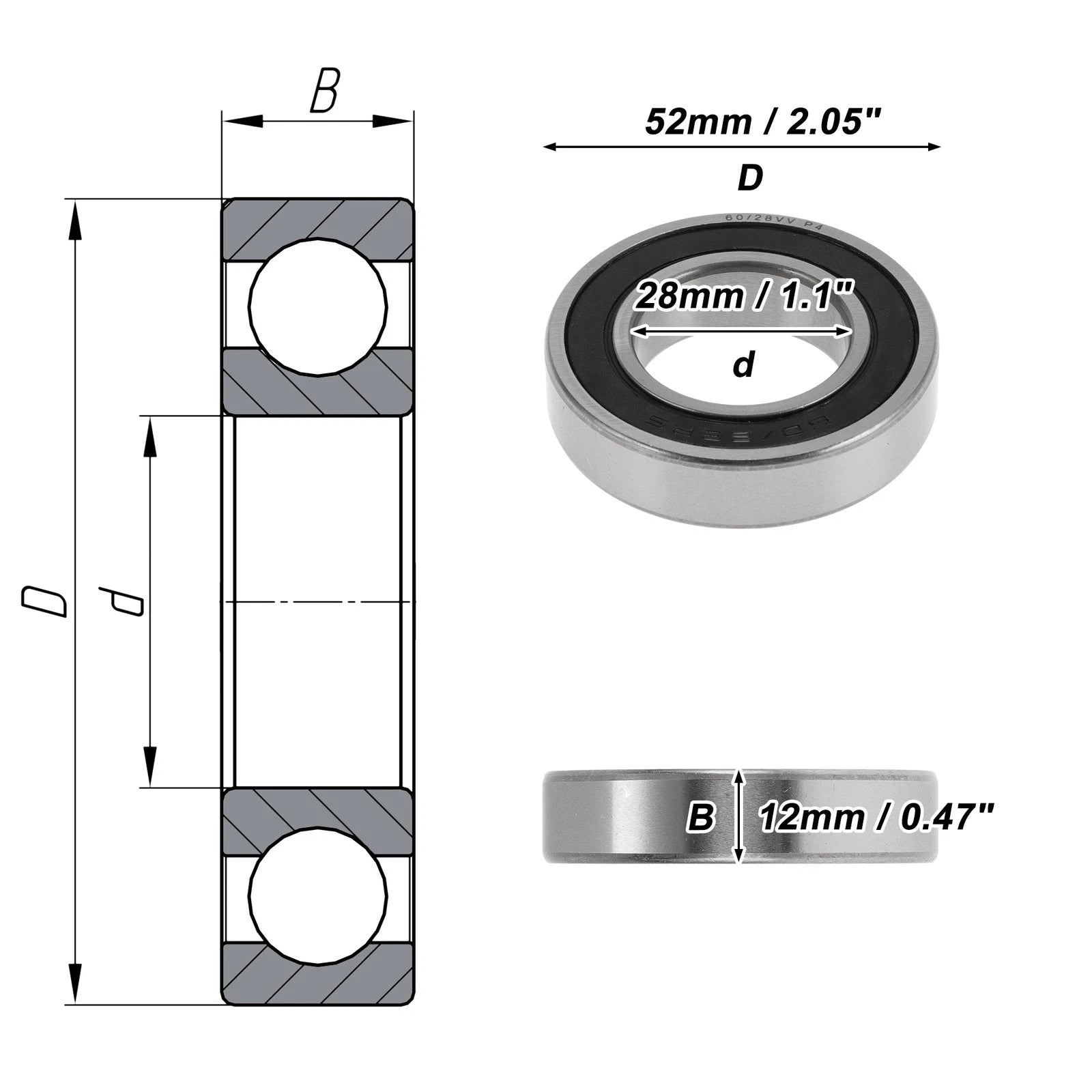 Deep Groove Ball Bearing 28x52x12mm for Various Models (1 Pcs)