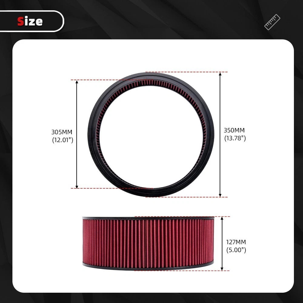 14" Red Round Washable Air Filter Element for Universal Applications (Fits 14")