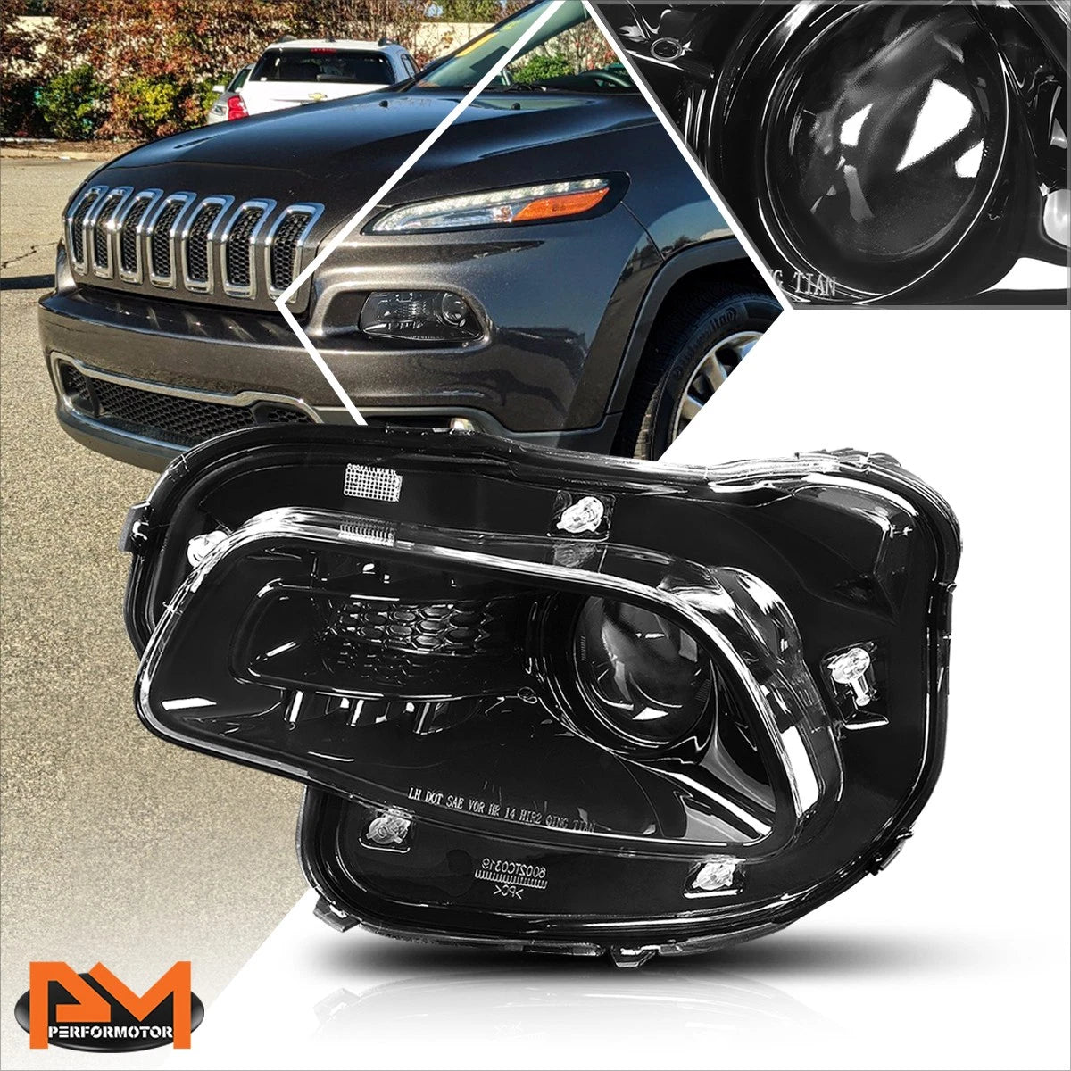 OE Factory Black Housing Projector Headlight Left for Jeep Cherokee (2014–2018)